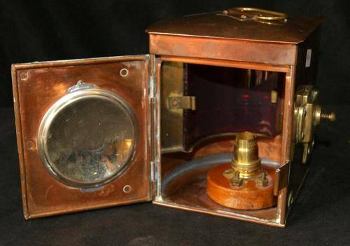 Vintage Nautical Port Side Copper and Brass Red Signal Electric Lantern
