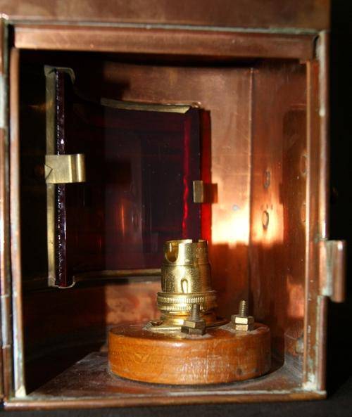 Vintage Nautical Port Side Copper and Brass Red Signal Electric Lantern