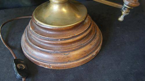 Vintage 1960's Large Brass and Wood Hurricane Lamp