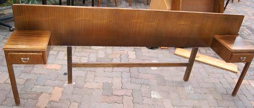 Vintage 1970's Veneer Double Bed Head Board with Pedestals