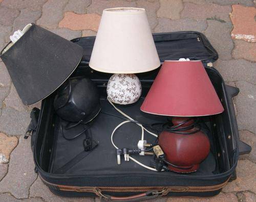 Assorted 3 Ceramic Lamps and a Suitcase