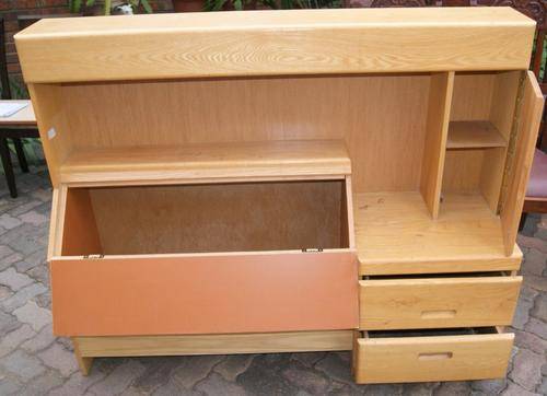 Vintage 1970's Oak Single Head Board Surround with Pedestal