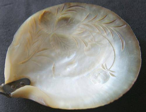 Vintage Silver and Etched Mother of Pearl Serving Spoon