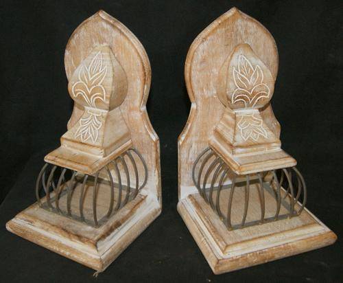 Decorative Pair Large Wood Bookends