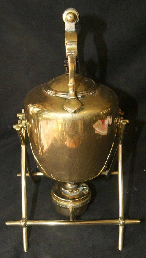 Large Vintage Brass Teapot with Burner and Stand