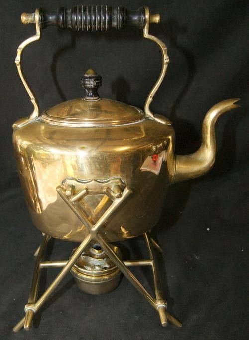 Large Vintage Brass Teapot with Burner and Stand