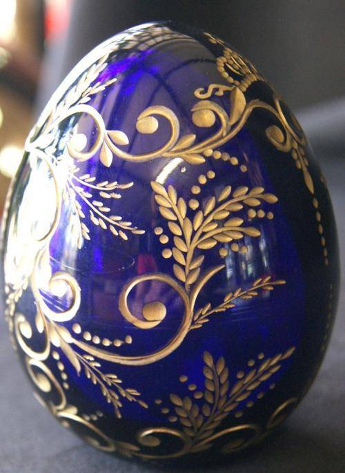 Vintage Faberge Cobalt Blue Double Headed Eagle Glass Crystal Egg Paper Weight