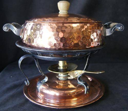 Vintage Large Copper and Brass Fondue Pot with Burner