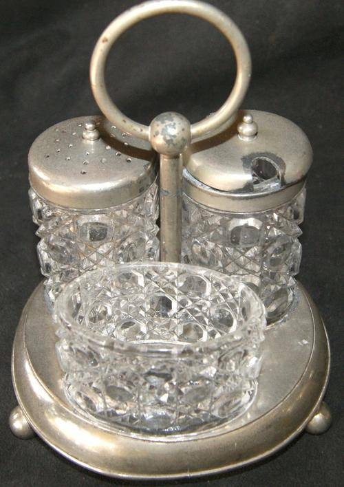 Vintage Silver Plat on Copper 3pc Breakfast Condiment Set