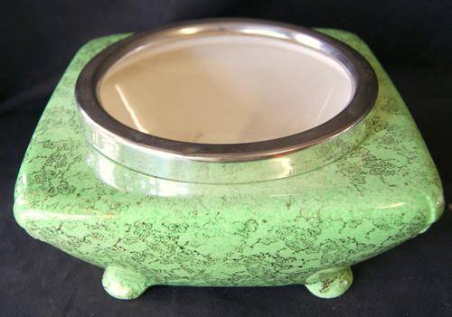 Vintage Green Midwinter Burslem Gold Leaf Silver Plated Rimmed Bowl