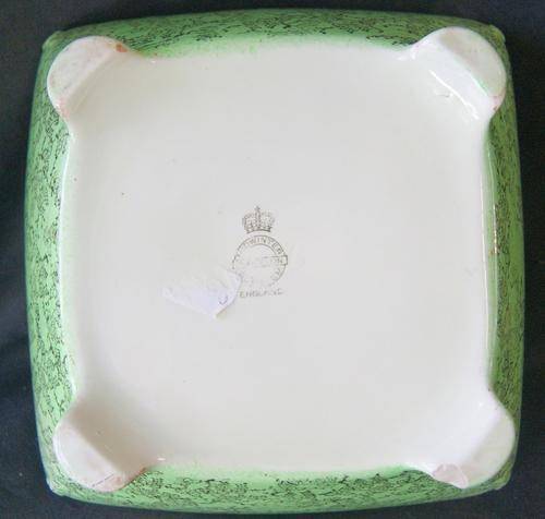 Vintage Green Midwinter Burslem Gold Leaf Silver Plated Rimmed Bowl
