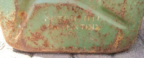 Vintage Green Metal Motor Oil Fuel Jerry Can