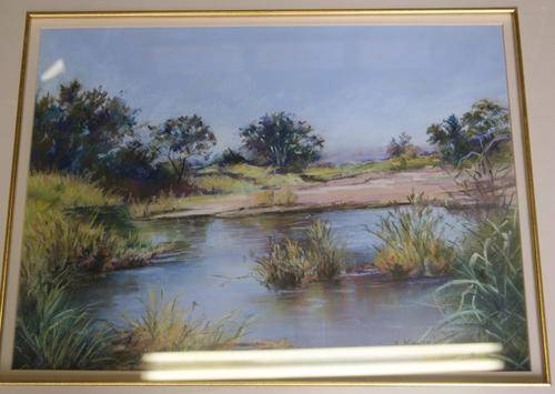 Original Large Mantel Pastel Landscape Picture in Metallic Frame