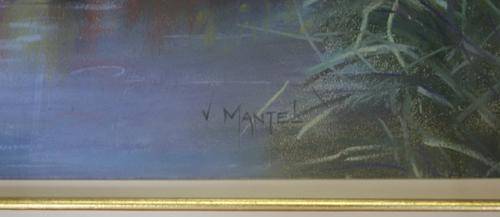 Original Large Mantel Pastel Landscape Picture in Metallic Frame