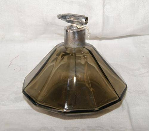 Beautiful British Art Deco Smokey Glass Perfume Atomizer