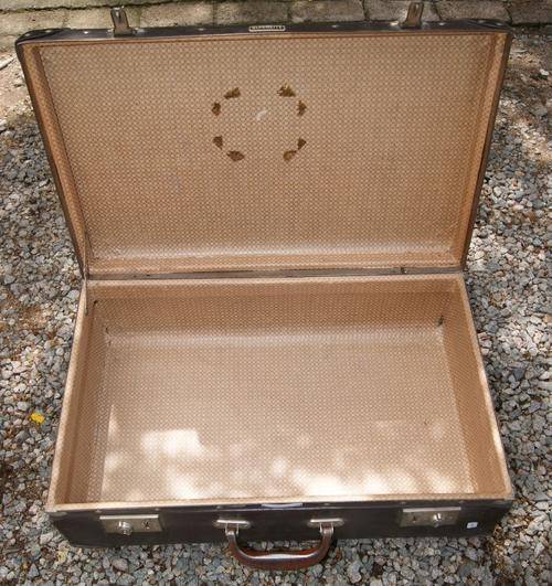 Vintage Hippolite Brown Faux Leather Suitcase