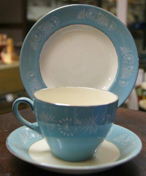 Vintage Midwinter Stylecraft Staffordshire Bone China Porcelain  Blue Teacup Trio