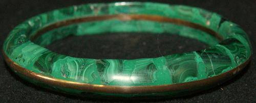 Vintage Malachite Stone and Brass Bangle Bracelet