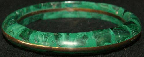 Vintage Malachite Stone and Brass Bangle Bracelet