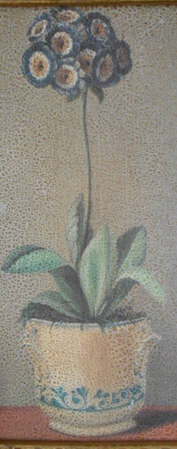 Vintage Glazed Potted Plant Acrylic Painting with Gold Frame