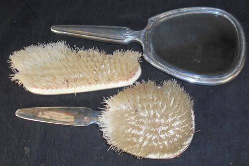 Vintage EPNS Silver Plate Hair Brushes and Mirror Vanity Dressing Set