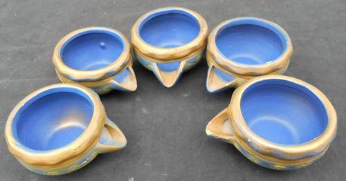 Vintage Hand Made Pottery Blue and Gold Bowls