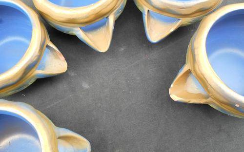 Vintage Hand Made Pottery Blue and Gold Bowls