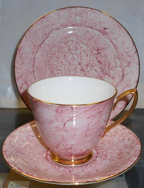 Vintage Royal Albert Gossamer Harlequin Pink Marbled Cup, Saucer and Plate Trio