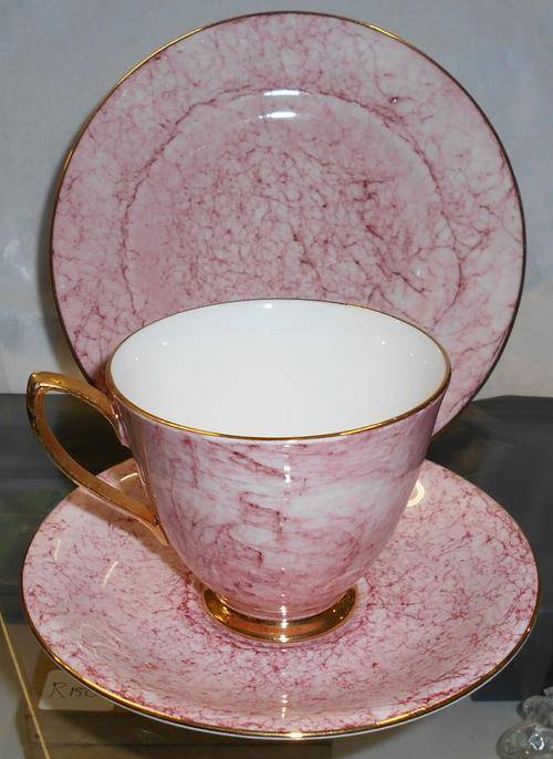 Vintage Royal Albert Gossamer Harlequin Pink Marbled Cup, Saucer and Plate Trio