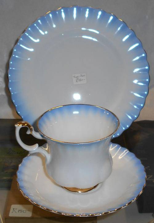 Vintage Royal Albert Rainbow Scalloped Blue Demitasse Cup, Saucer and Plate Trio