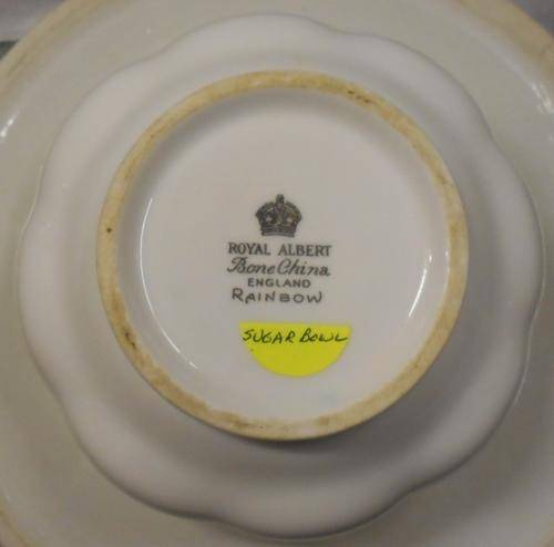 Vintage Royal Albert Rainbow Scalloped Green Sugar Bowl