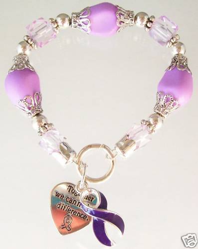 RELAY FOR LIFE CANCER PURPLE RIBBON CHARM BRACELET