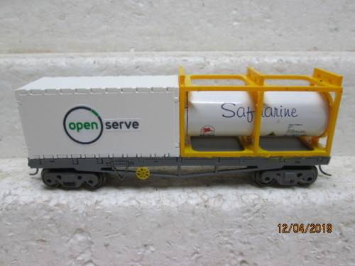 HO SCALE SAR SML CONTAINER WAGON (OPEN SERVE / SAFMARINE) BOXED - LOT 884V