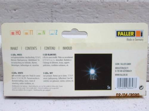 HO SCALE : FALLER 5 LED'S - WHITE (BOXED) - LOT 5AA