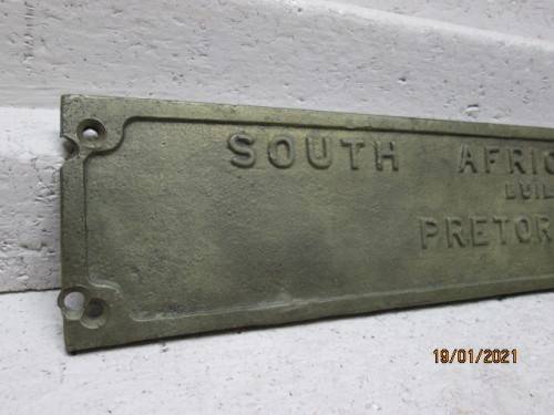 SOUTH AFRICAN RAILWAY - COACH PLATE - 1919 - BUILT IN PRETORIA