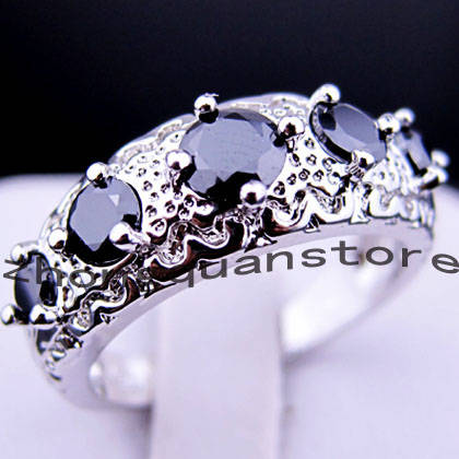 Black sapphire lady's 10KT white Gold Filled Ring