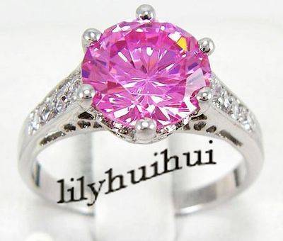 Pink Sapphire Woman's 10KT White Gold Filled Ring Size 8