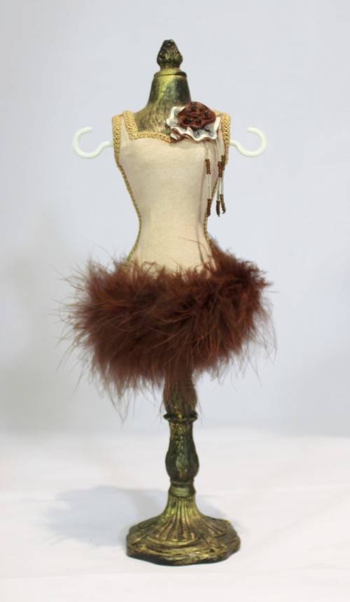 Jewelry Stand - Beige dress with embroidered flower - Beautiful!! - Low price! Bid Now!!!