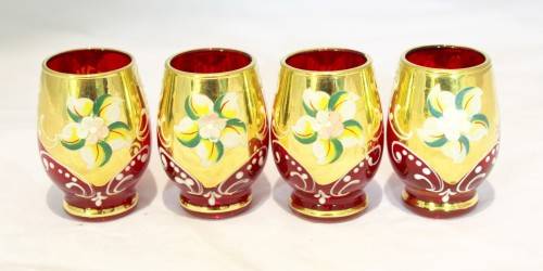Venetian style - Red shooter glasses - A beautiful 4 piece set! - Low price!! - Bid Now!