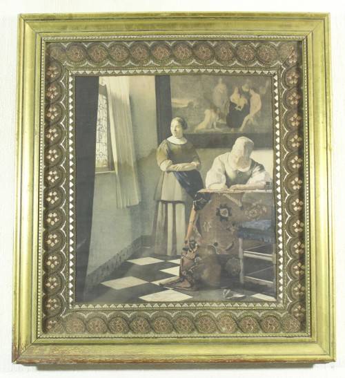 Victorian lady writing - Print - With needle and lace border - Beautiful!! - Bid Now!!!