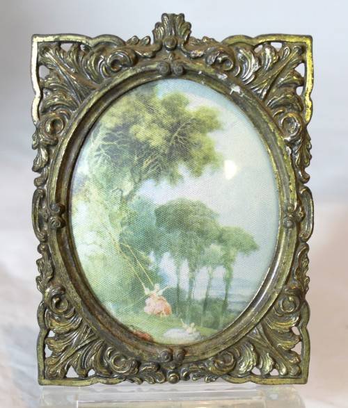 Victorian ladies on a picnic - Print on silk with metal frame - Beautiful!! - Bid Now!!!