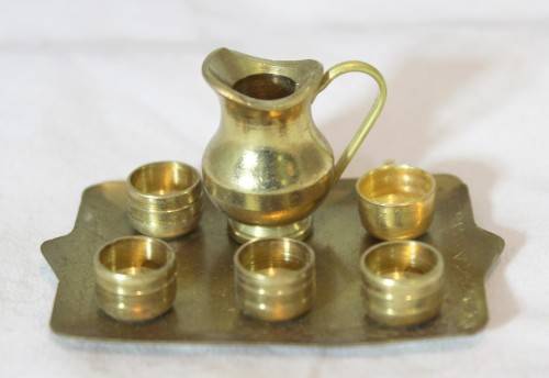 Miniature brass tray with jug and 5 glasses - Beautiful! - Low price - Bid Now!!!