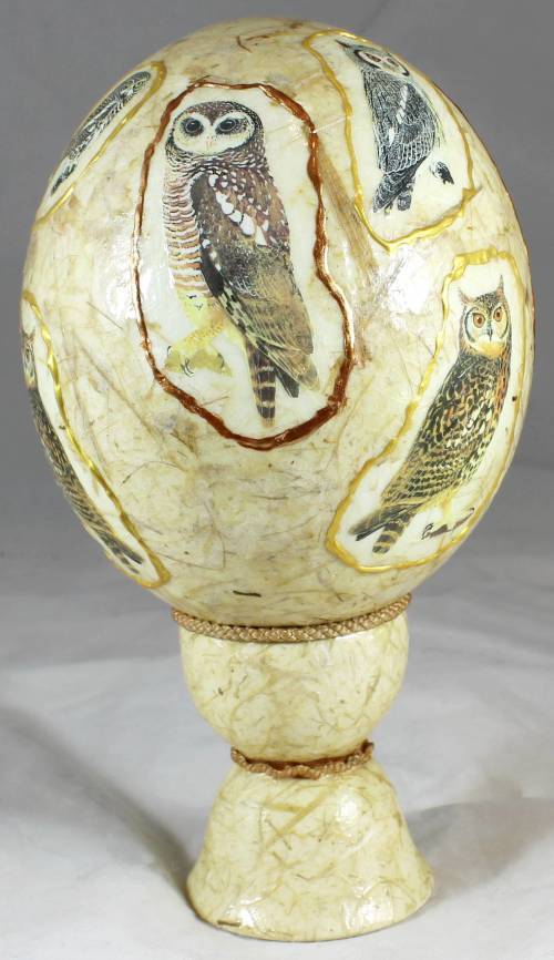 Decorated ostrich egg - Owl designs