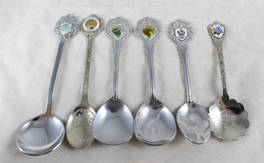 Souvenir Sugar Spoons - Odd Set of 6 - Beautiful! - Low Price!! - Bid Now!!!