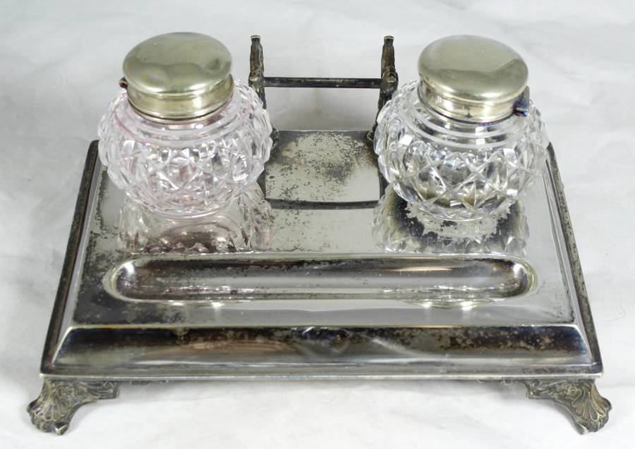 Antique inkwell set - Silver plated