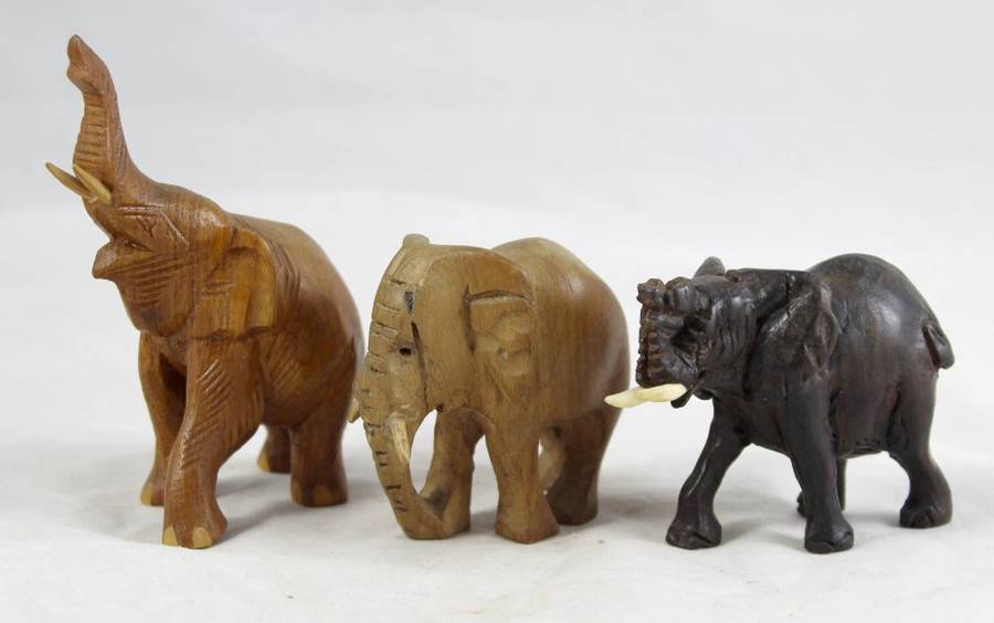Carved Wood - Elephants - Trio - Beautiful! - Bid Now!!!