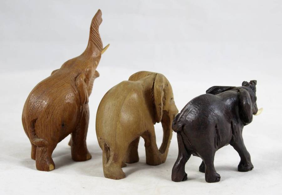 Carved Wood - Elephants - Trio - Beautiful! - Bid Now!!!