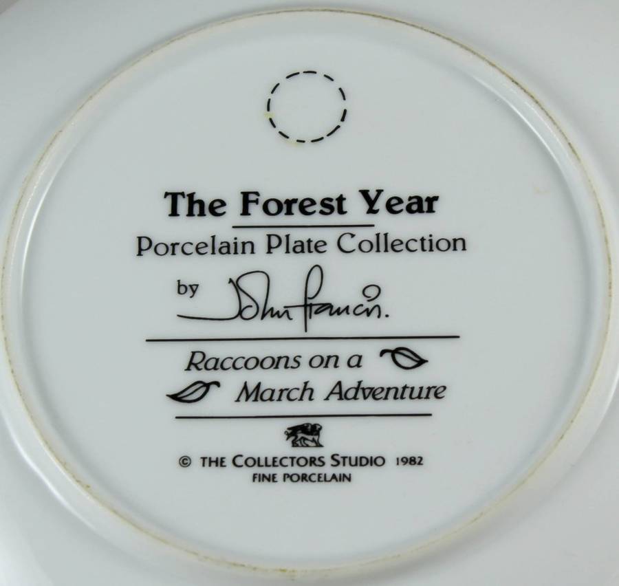 John Francis collector plate - Raccoons on a march adventure