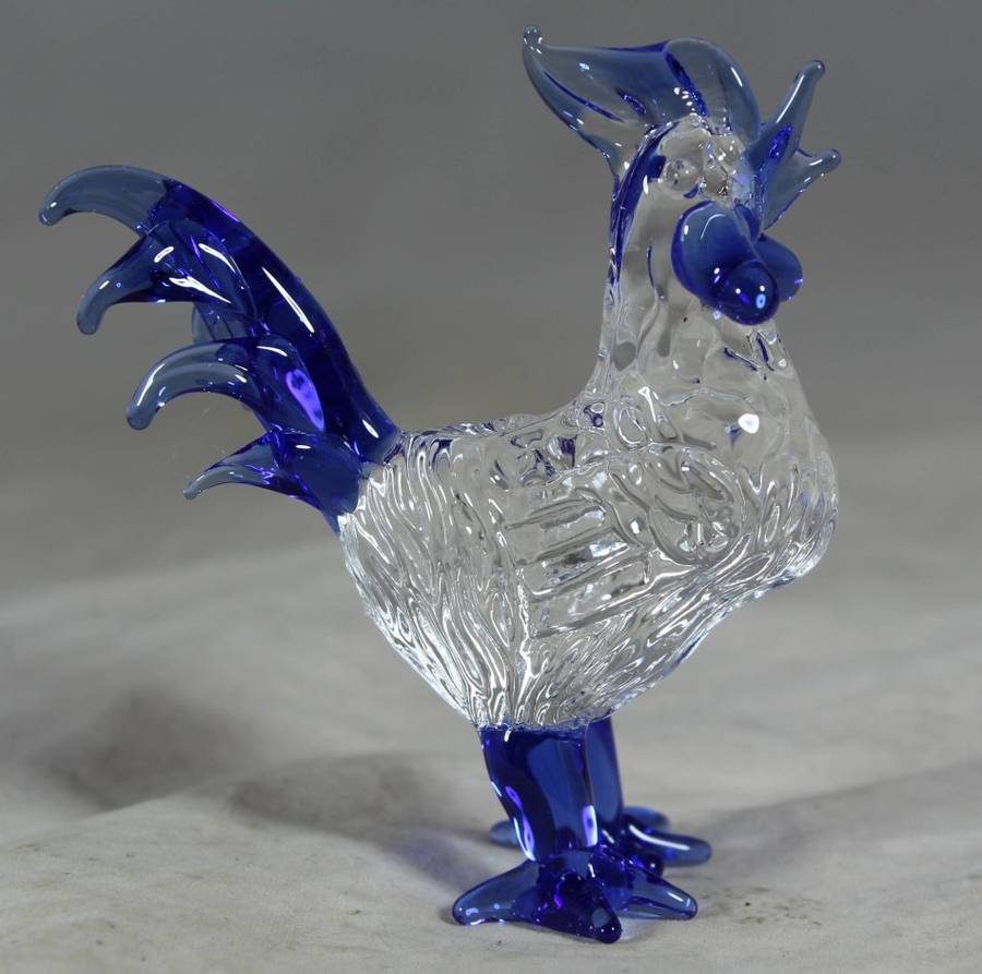 Small Glass - Rooster - Blue - BID NOW!!!