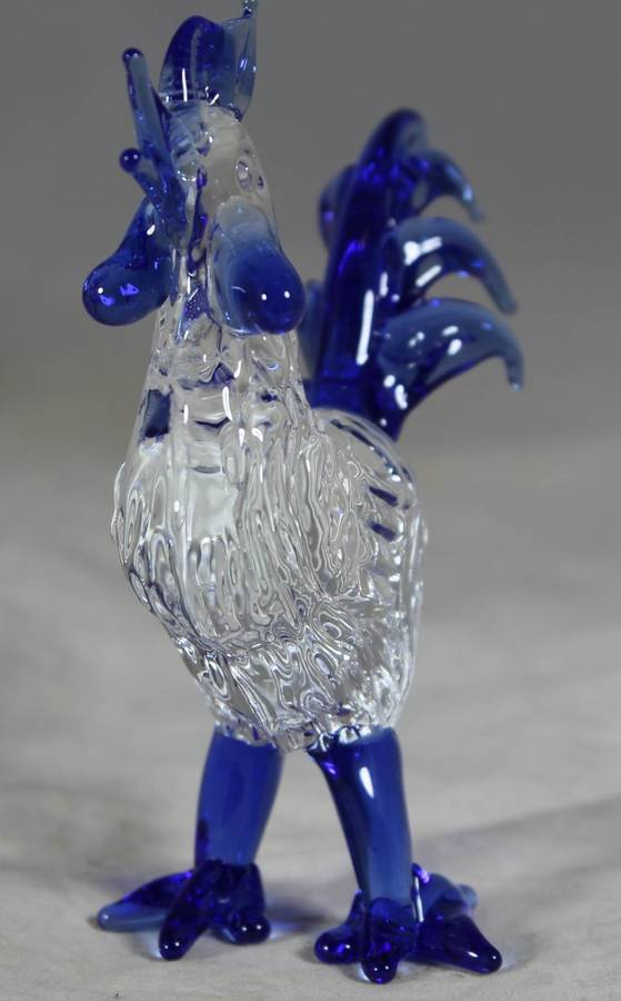 Small Glass - Rooster - Blue - BID NOW!!!